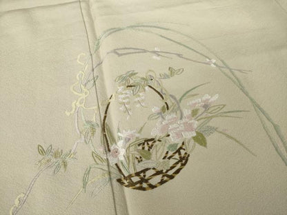 平和屋着物●訪問着　総刺繍　花篭文　正絹　逸品　AABJ3096ck