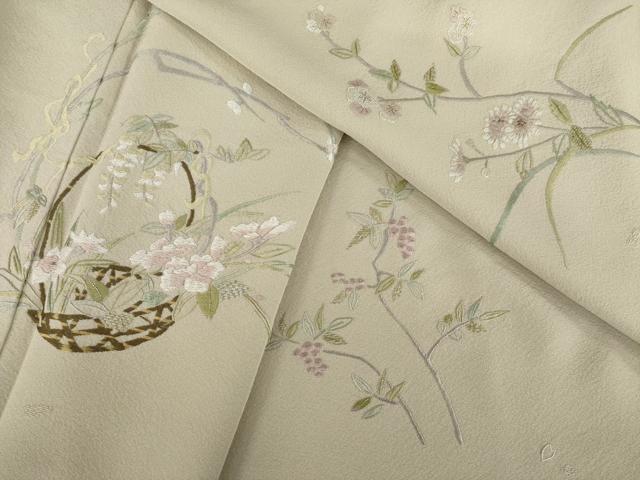 平和屋着物●訪問着　総刺繍　花篭文　正絹　逸品　AABJ3096ck