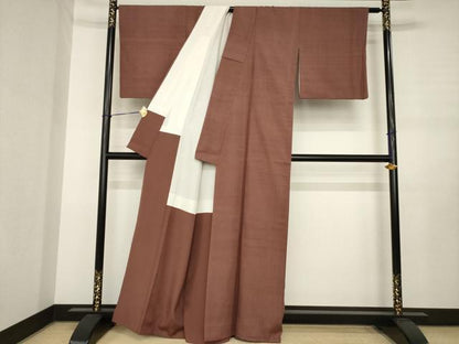 平和屋着物●結城紬　色無地　煤竹色　正絹　逸品　AABJ3102ck