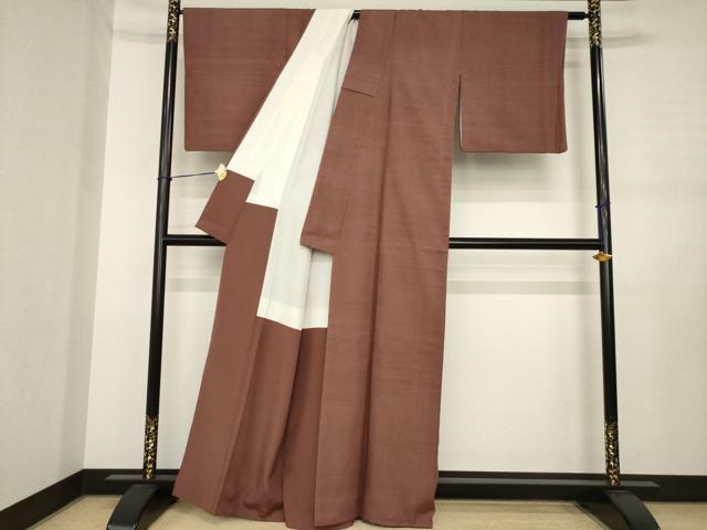 平和屋着物●結城紬　色無地　煤竹色　正絹　逸品　AABJ3102ck