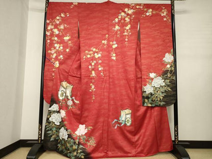 平和屋着物●豪華振袖　御所車花文　金銀彩　正絹　逸品　AABJ3103ck