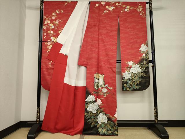 平和屋着物●豪華振袖　御所車花文　金銀彩　正絹　逸品　AABJ3103ck