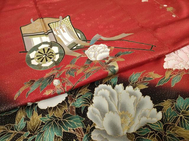 平和屋着物●豪華振袖　御所車花文　金銀彩　正絹　逸品　AABJ3103ck
