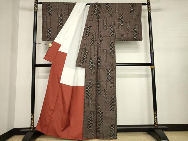 平和屋着物●本場大島紬　一元7マルキ　短冊花文　正絹　逸品　AABJ3105ck