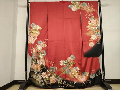 平和屋着物●豪華振袖　雪輪鳳凰花文　暈し染め　金彩　正絹　逸品　AABJ3106ck