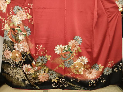平和屋着物●豪華振袖　雪輪鳳凰花文　暈し染め　金彩　正絹　逸品　AABJ3106ck