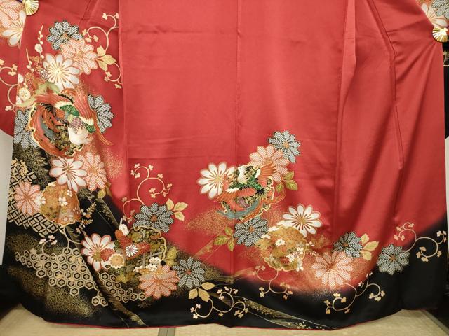 平和屋着物●豪華振袖　雪輪鳳凰花文　暈し染め　金彩　正絹　逸品　AABJ3106ck