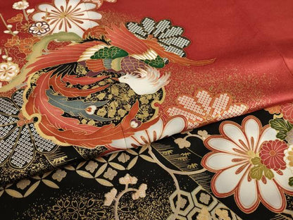 平和屋着物●豪華振袖　雪輪鳳凰花文　暈し染め　金彩　正絹　逸品　AABJ3106ck