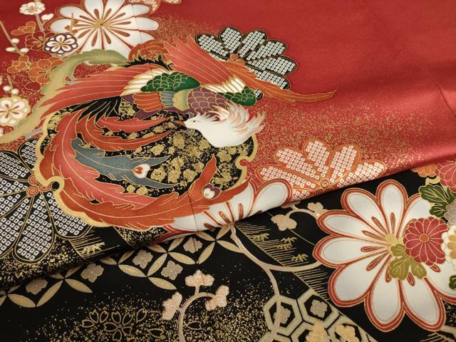 平和屋着物●豪華振袖　雪輪鳳凰花文　暈し染め　金彩　正絹　逸品　AABJ3106ck