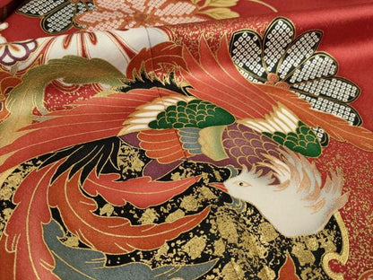 平和屋着物●豪華振袖　雪輪鳳凰花文　暈し染め　金彩　正絹　逸品　AABJ3106ck