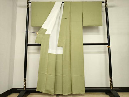 平和屋着物●上質な色無地　海松色　正絹　逸品　AABJ3111ck