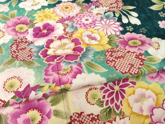 平和屋着物●豪華振袖　刺繍　舞花文　暈し染め　金彩　ロング丈　正絹　逸品　AABJ3112ck