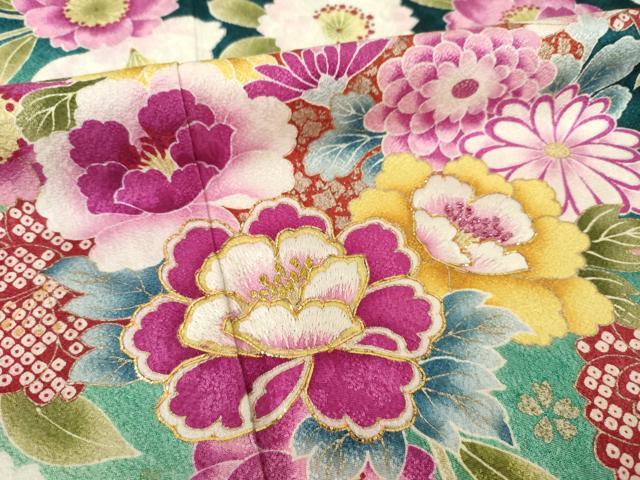 平和屋着物●豪華振袖　刺繍　舞花文　暈し染め　金彩　ロング丈　正絹　逸品　AABJ3112ck