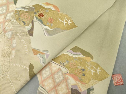 平和屋着物●訪問着　作家物　冊子花文　金彩　正絹　逸品　AABJ3113ck