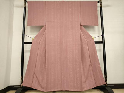 平和屋着物●上質な色無地　更紗花地紋　蘇芳香色　正絹　逸品　AABJ3119ck