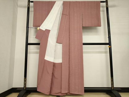 平和屋着物●上質な色無地　更紗花地紋　蘇芳香色　正絹　逸品　AABJ3119ck