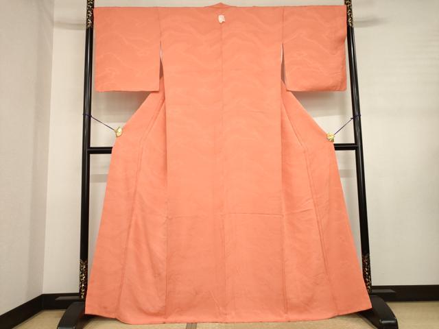 平和屋着物●上質な色無地　鹿の子霞地紋　蘇緋色　正絹　逸品　AABJ3120ck