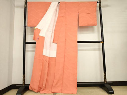平和屋着物●上質な色無地　鹿の子霞地紋　蘇緋色　正絹　逸品　AABJ3120ck