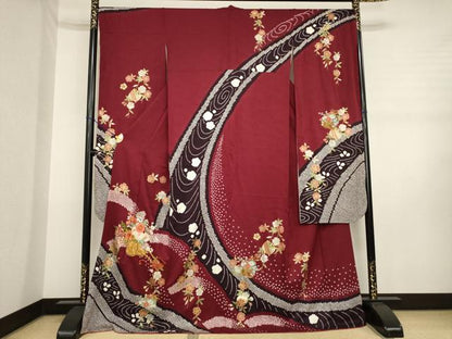 平和屋着物●豪華振袖　駒刺繍　絞り　花車文　金彩　ロング丈　正絹　逸品　AABJ3122ck