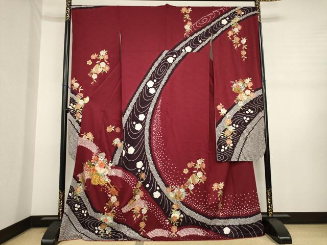 平和屋着物●豪華振袖　駒刺繍　絞り　花車文　金彩　ロング丈　正絹　逸品　AABJ3122ck