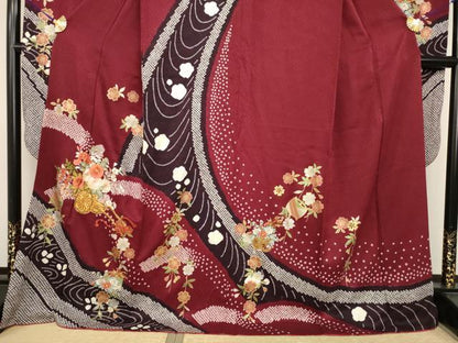 平和屋着物●豪華振袖　駒刺繍　絞り　花車文　金彩　ロング丈　正絹　逸品　AABJ3122ck