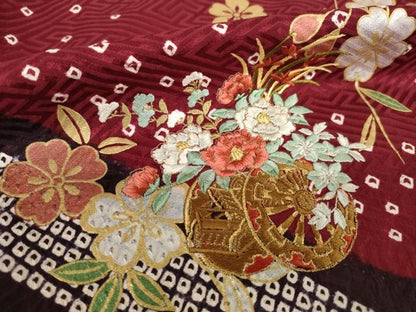 平和屋着物●豪華振袖　駒刺繍　絞り　花車文　金彩　ロング丈　正絹　逸品　AABJ3122ck