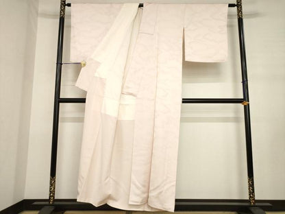 平和屋着物●上質な色無地　寿光織　雲重ね地紋　虹色　反端付き　正絹　逸品　AABJ3123ck