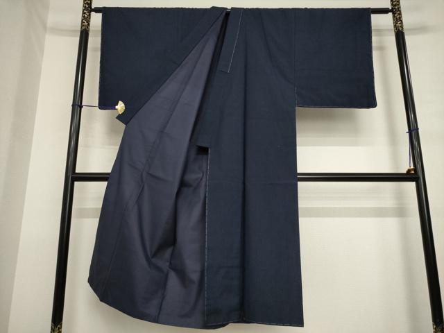 平和屋着物●男性　本場大島紬　薩摩結城　アンサンブル　長襦袢(袷)セット　色無地　藍鉄色　証紙付き　正絹　逸品　AABJ3124ck