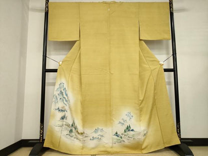 平和屋着物●豪華色留袖　紬地　手描き　渡り橋風景文　暈し染め　金彩　正絹　逸品　AABJ3129ck