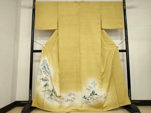 平和屋着物●豪華色留袖　紬地　手描き　渡り橋風景文　暈し染め　金彩　正絹　逸品　AABJ3129ck
