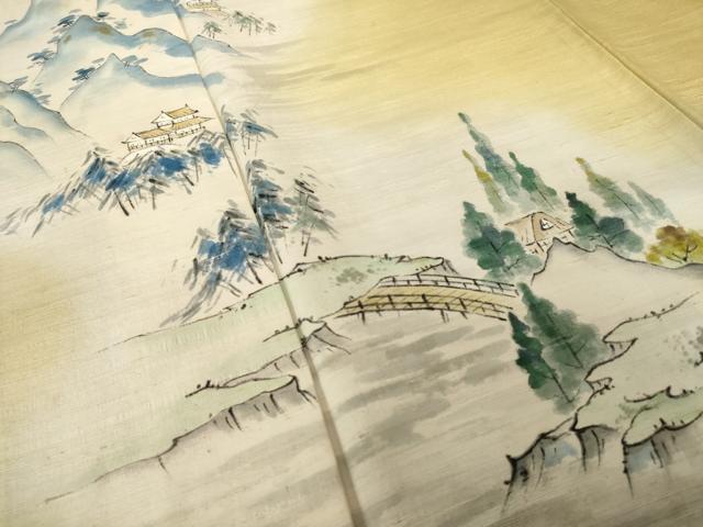平和屋着物●豪華色留袖　紬地　手描き　渡り橋風景文　暈し染め　金彩　正絹　逸品　AABJ3129ck