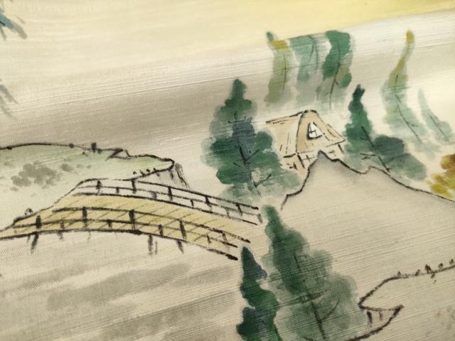 平和屋着物●豪華色留袖　紬地　手描き　渡り橋風景文　暈し染め　金彩　正絹　逸品　AABJ3129ck
