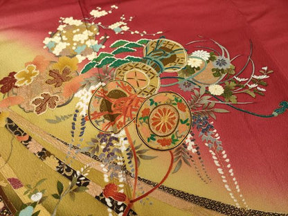 平和屋着物●豪華振袖　駒刺繍　花鼓文　暈し染め　金彩　正絹　逸品　AABJ3130ck