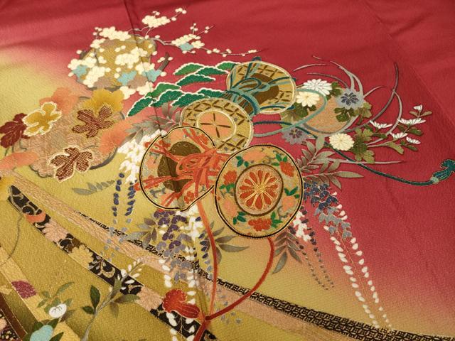 平和屋着物●豪華振袖　駒刺繍　花鼓文　暈し染め　金彩　正絹　逸品　AABJ3130ck