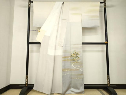 平和屋着物●人間国宝　福田喜三郎　訪問着　刺繍　絵巻文　暈し染め　金彩　正絹　逸品　AABJ3142ck