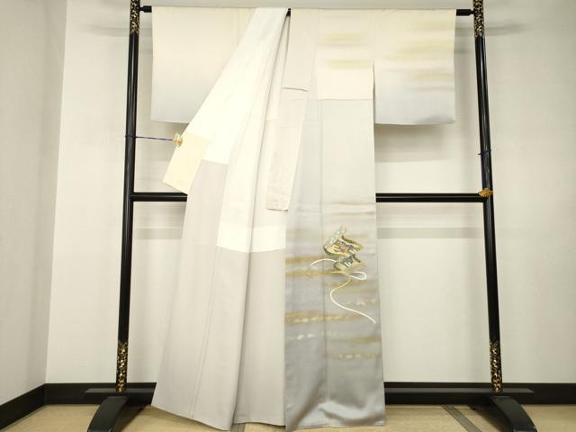 平和屋着物●人間国宝　福田喜三郎　訪問着　刺繍　絵巻文　暈し染め　金彩　正絹　逸品　AABJ3142ck