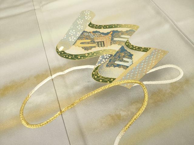 平和屋着物●人間国宝　福田喜三郎　訪問着　刺繍　絵巻文　暈し染め　金彩　正絹　逸品　AABJ3142ck