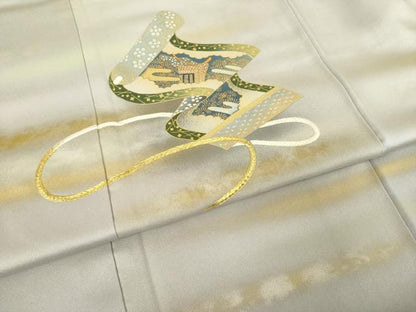 平和屋着物●人間国宝　福田喜三郎　訪問着　刺繍　絵巻文　暈し染め　金彩　正絹　逸品　AABJ3142ck