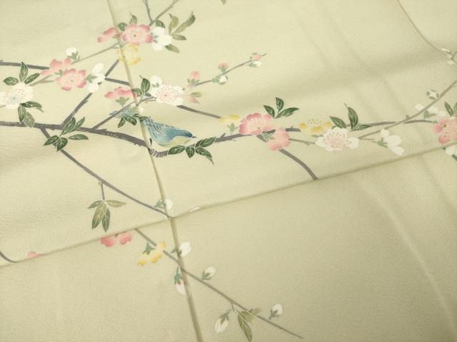 平和屋着物●訪問着　友禅　作家物　枝花文　鳥の子色地　正絹　逸品　AABJ3143ck