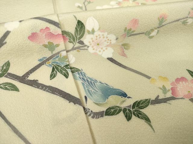 平和屋着物●訪問着　友禅　作家物　枝花文　鳥の子色地　正絹　逸品　AABJ3143ck