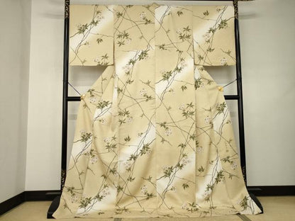 平和屋着物●世界的友禅作家　千地泰弘　小紋　枝花文　暈し染め　金彩　ロング丈　正絹　逸品　AABJ3145ck