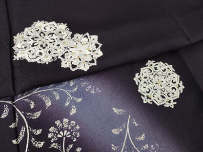 平和屋着物●訪問着　刺繍　飾花文　丹後ちりめん　暈し染め　金糸　銀彩　反端付き　さが美扱い　正絹　逸品　AABJ3146ck
