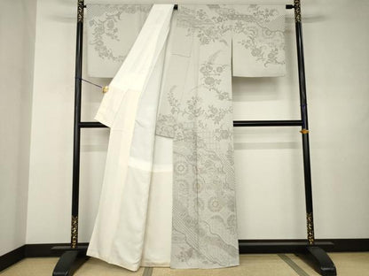 平和屋着物●中国三大刺繍　スワトウ刺繍　汕頭刺繍　お召　訪問着　道長更紗花文　金糸　正絹　逸品　AABJ3148ck