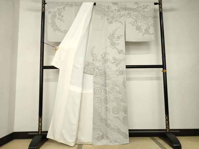 平和屋着物●中国三大刺繍　スワトウ刺繍　汕頭刺繍　お召　訪問着　道長更紗花文　金糸　正絹　逸品　AABJ3148ck