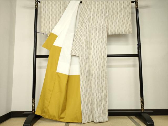 平和屋着物●ぜんまい紬　縞　正絹　逸品　AABJ3149ck