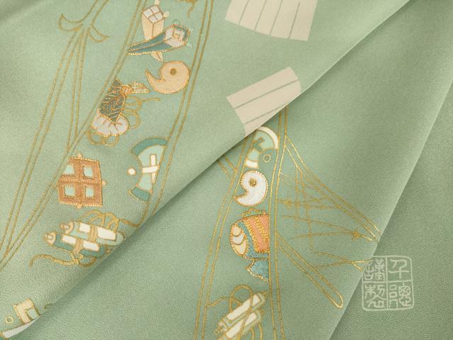 平和屋着物●創業460年・千總　訪問着　駒刺繍　源氏香宝尽くし　ロング丈　正絹　逸品　AABJ3151ck