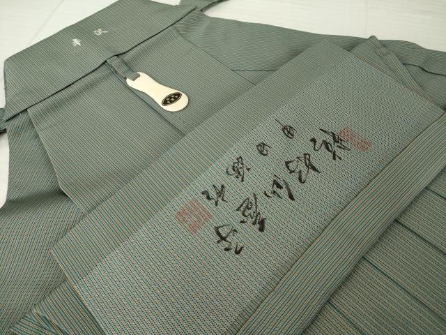 平和屋着物●男性　人間国宝　甲田綏郎　精好仙台平　馬乗り袴　縞　正絹　逸品　AABJ3153ck