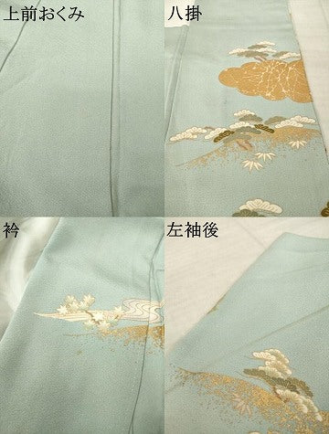 平和屋着物●訪問着　駒刺繍　遠山花文　金彩　正絹　逸品　AABJ3154ck