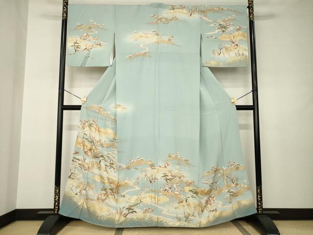 平和屋着物●訪問着　駒刺繍　遠山花文　金彩　正絹　逸品　AABJ3154ck