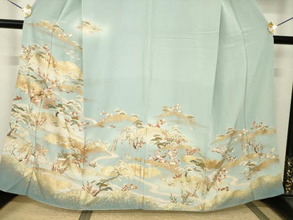 平和屋着物●訪問着　駒刺繍　遠山花文　金彩　正絹　逸品　AABJ3154ck